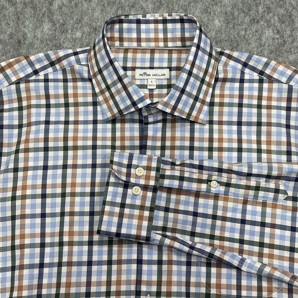 Peter Millar Coffman Check Button-Up Men's Shirt Long Sleeve Navy - Size L
